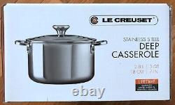 Le Creuset Deep Casserole Pot with Lid Stainless Steel 3-Quart, 7-Inch New