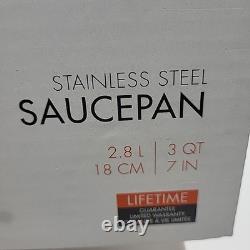 Le Creuset Stainless Steel 3 Quart Sauce Pan with Lid N22006, New