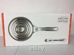 Le Creuset Tri-Ply Stainless Steel Saucepan Sauce Pan with Lid 2 Qt Quart NIB