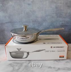 Le Creuset Tri-Ply Stainless Steel Saucier Pan with Lid, 2 Quart New