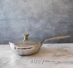 Le Creuset Tri-Ply Stainless Steel Saucier Pan with Lid, 2 Quart New