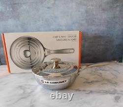 Le Creuset Tri-Ply Stainless Steel Saucier Pan with Lid, 2 Quart New