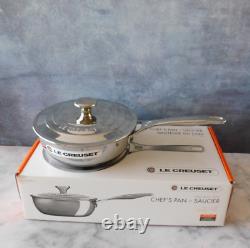 Le Creuset Tri-Ply Stainless Steel Saucier Pan with Lid, 2 Quart New