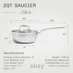 Made In Cookware 2 Quart Stainless Steel Saucier Pan-5Ply Stainless Clad