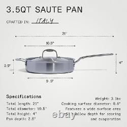 Made In Cookware 3.5 Quart Stainless Steel Saute Pan 5 Ply Stainless Clad