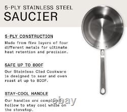 Made in Cookware 2 Quart Stainless Steel Saucier Pan 5 Ply Stainless Clad