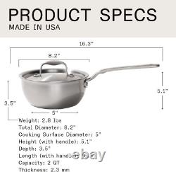 Made in Cookware 2 Quart Stainless Steel Saucier Pan 5 Ply Stainless Clad