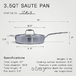 Made in Cookware 3.5 Quart Stainless Steel Saute Pan 5 Ply Stainless Clad