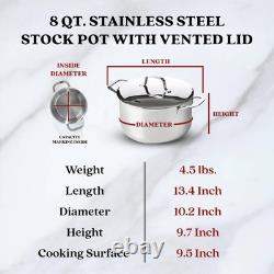 Maestro 8-Quart Heavy Duty Stainless Steel Stock Pot, Vented Stainless Steel