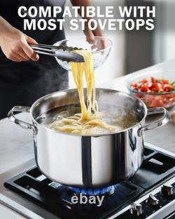 Multi-Ply Clad Stainless Steel Stock Pot, 7-Quart Pasta Cooking Canning Dutch