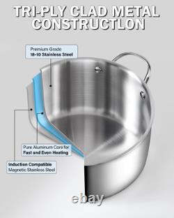 Multi-Ply Clad Stainless Steel Stock Pot, 7-Quart Pasta Cooking Canning Dutch