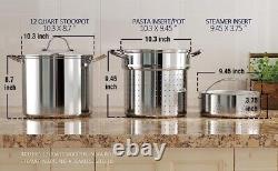 Multipurpose Stainless Steel Pasta Pot 12 Quart, Steamer Insert & Lid Included