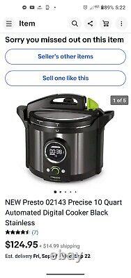 NEW Presto 02143 Precise 10 Quart Automated Digital Cooker Black Stainless