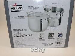 NIB $150 ALL-CLAD Gourmet 18/10 Heavy Gauge Stainless Steel 6 QUART Pasta Pot