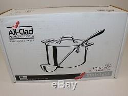 NIB $255 ALL-CLAD D3 Tri-Ply Stainless Steel 4 QUART Soup Pot with Lid &Ladle