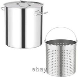 New 40 Quart Stainless Steel Cookware Stock Pot with Steamer Basket Lid