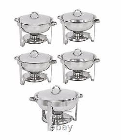 New 5 Pack of 5 Quart Stainless Steel Round Chafing Dish Full Size