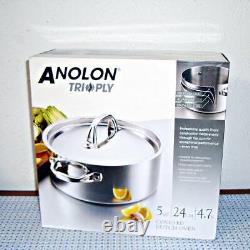 New? Anolon Tri-ply Clad Stainless Steel 5-quart Dutch Oven With LID