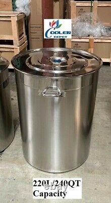 New Large 240 Quart Polished Stainless Steel Stock Pot Brewing Kettle with Lid