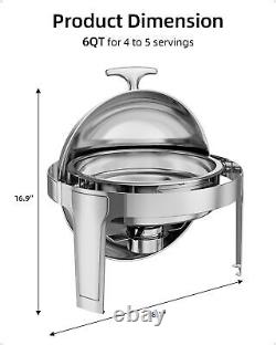 New Round Chafing Dish 6 Quart Stainless Steel Full Size Tray Buffet Catering