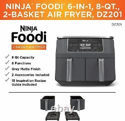 Ninja DZ201 Foodi 6-in-1 2-Basket Air Fryer with DualZone Technology, 8-Quart