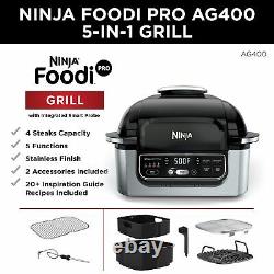 Ninja Foodi AG400 5-in-1 Indoor Electric Countertop Grill with 4-Quart Air Fryer