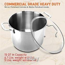 NutriChef 15-Quart Stainless Steel Stock Pot Pot-18/8 Food Grade Heavy Duty