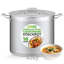 NutriChef 16-Quart Stainless Steel Stockpot 18/8 Food Grade Heavy Duty Larg