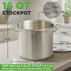 NutriChef 16-Quart Stainless Steel Stockpot 18/8 Food Grade Heavy Duty Larg