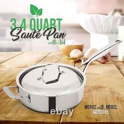 NutriChef 3.4Quart Sauté With Lid Stainless Steel Stain-Resistant Kitchen Cookware