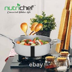 NutriChef 3.4Quart Sauté With Lid Stainless Steel Stain-Resistant Kitchen Cookware