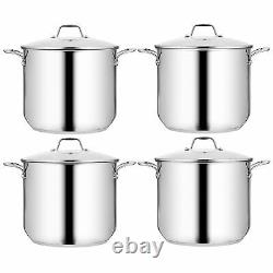 NutriChef Heavy Duty 19 Quart Stainless Steel Soup Stock Pot with Lid (4 Pack)