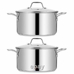 NutriChef Heavy Duty 8 Quart Stainless Steel Soup Stock Pot with Lid (2 Pack)