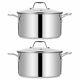 Nutrichef Heavy Duty 8 Quart Stainless Steel Soup Stock Pot With Lid (2 Pack)