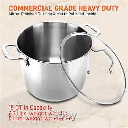 Nutrichef 15-Quart Stainless Steel Stock Pot Pot-18/8 Food Grade Heavy Duty Indu