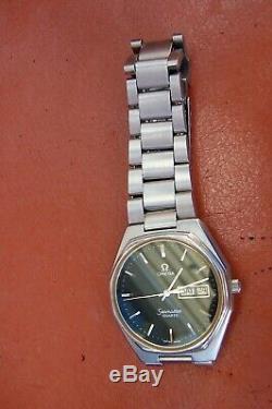 Omega Seamaster Quarts Black Face Day/Date Steel Mens Wristwatch (not working)