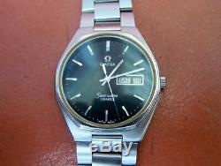 Omega Seamaster Quarts Black Face Day/Date Steel Mens Wristwatch (not working)