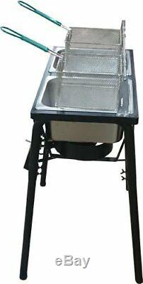 Outdoor 2 Tank Well Fryer, 2 Baskets & Stainless Steel 10 quart Oil Tank NOTE