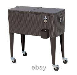 Outsunny 80 Quart Stainless Steel Outdoor Patio Rolling Cooler Cart with 4 Wheel