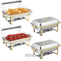 Pack of 4 Quart Stainless Steel Chafing Dish Buffet Set Gold and Silver 8QT