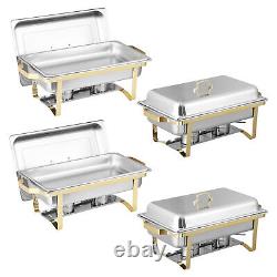 Pack of 4 Quart Stainless Steel Chafing Dish Buffet Set Gold and Silver 8QT