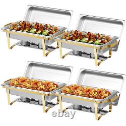 Pack of 4 Quart Stainless Steel Chafing Dish Buffet Set Gold and Silver 8QT