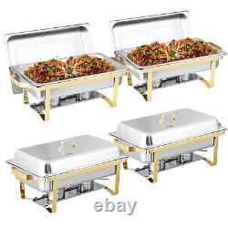 Pack of 4 Quart Stainless Steel Chafing Dish Buffet Set Gold and Silver 8QT
