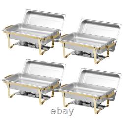 Pack of 4 Quart Stainless Steel Chafing Dish Buffet Set Gold and Silver 8QT