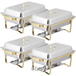 Pack of 4 Quart Stainless Steel Chafing Dish Buffet Set Gold and Silver 8QT