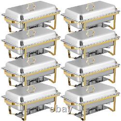 Pack of 8 Quart Stainless Steel Chafing Dish Buffet Set Gold and Silver 8QT