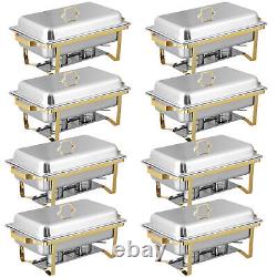 Pack of 8 Quart Stainless Steel Chafing Dish Buffet Set Gold and Silver 8QT