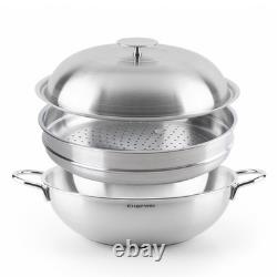 Pan 12.6 inch 6.3 Quart Stainless Steel Heavy Duty Induction CHEFWIN Wok Steamer