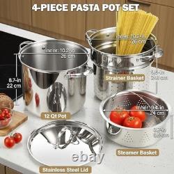 Pasta Pot 18/10 Stainless Steel 12 Quart, Spaghetti Cooker Steamer 12 Quarts