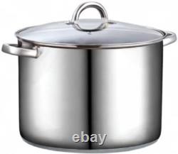 Polished 16 Quart Stainless Steel Stockpot with Glass Lid for Effortless Cooking